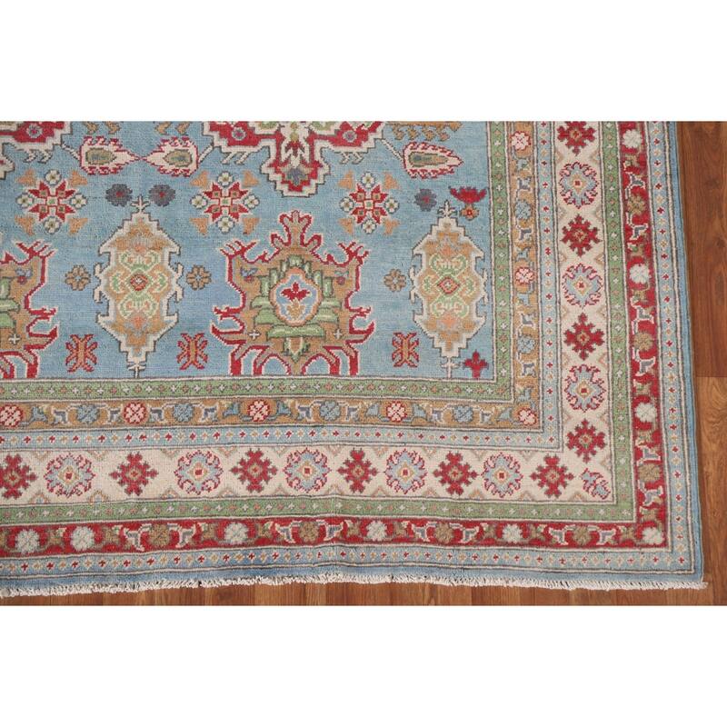 Hand Knotted Oriental 100% Wool Carpet Traditional All-Over Navy Blue & Blues Kazak Area Rug - 9' 8'' X 6' 6''