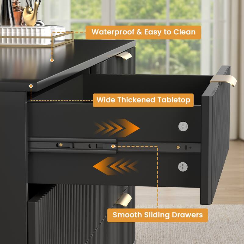 Meyreso Modern Boho Wave Wood Dresser, Wide Storage Cabinet