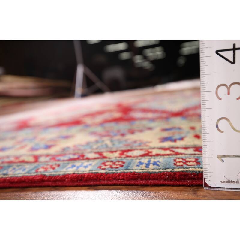 Geometric Red Kazak Rug Handmade Oriental Wool Carpet - 5'1" x 6'9"