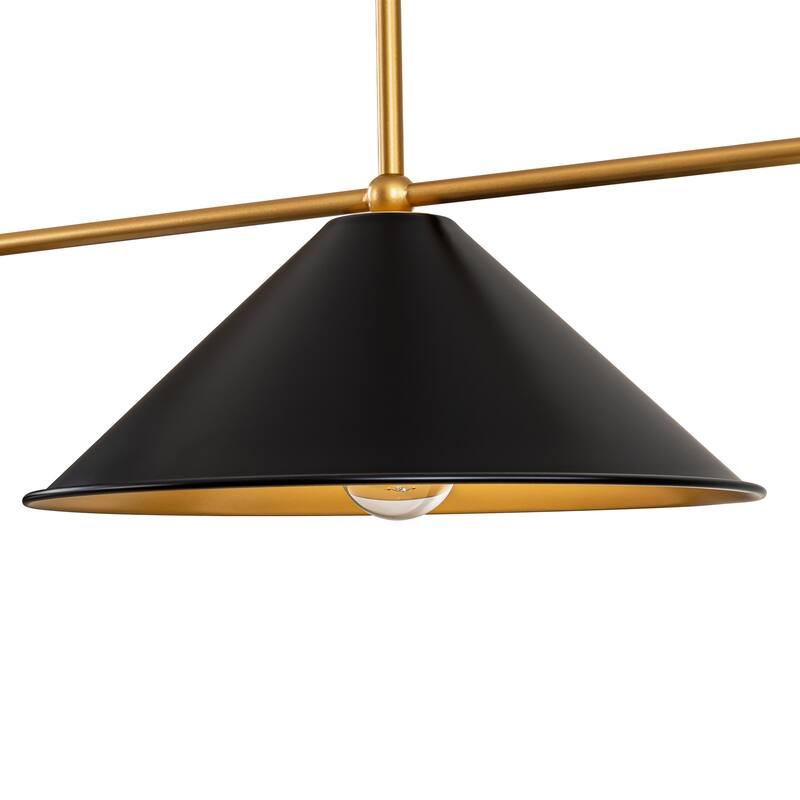 3-Light Mid-Century Modern Black/White Linear Cone Large Chandelier for Dining Room and Kitchen Island
