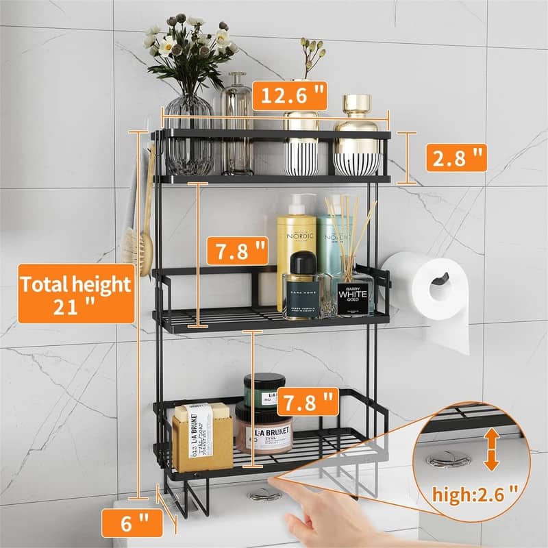 Over Toilet Bathroom Organizer - 6"D x 12.6"W x 21"H