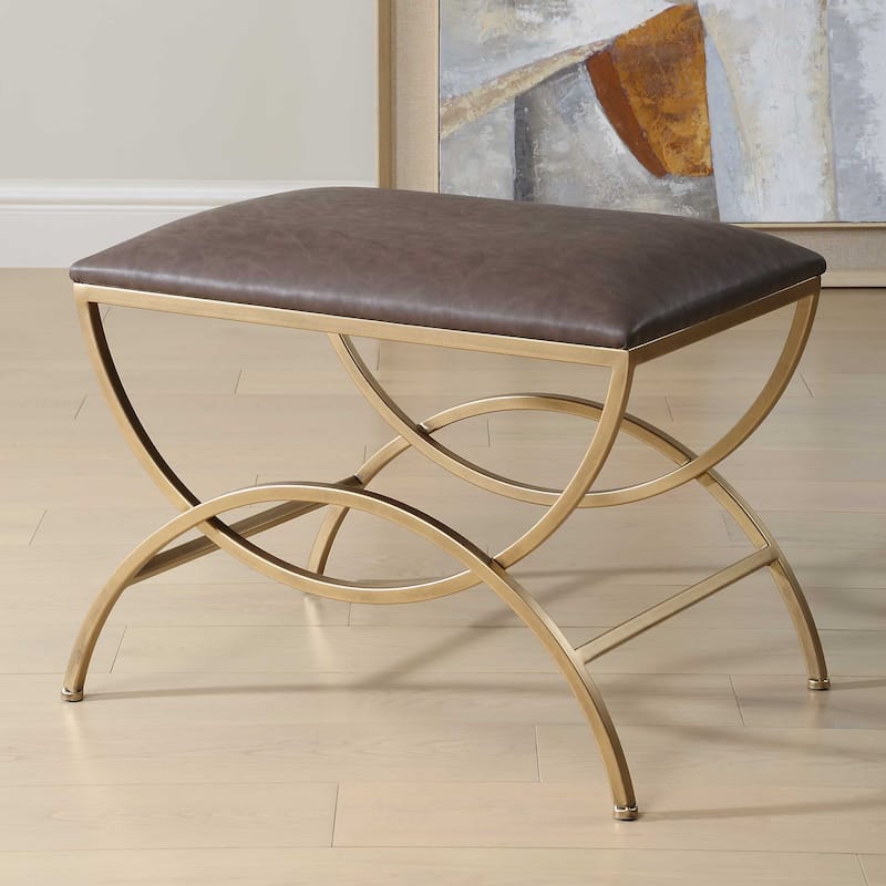 Copper Grove Antique Brass Faux Leather Rectangular Bench