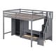 preview thumbnail 25 of 26, Full Size Wood Loft Bed with Wardrobe and Storage Staircase,