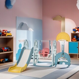 Extra Safe Baby Slide and Swing Set for Toddlers with Basketball Hoop
