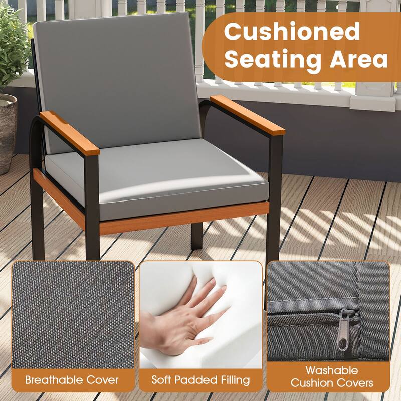 3-Piece Acacia Wood Patio Bistro Conversation Set with Table and Chairs for Garden or Balcony - Table: 18" x 18" x 16.5"
