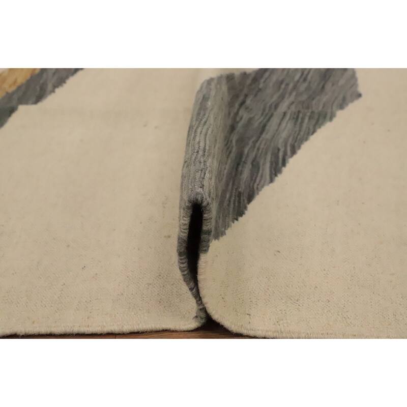 Hand Woven Oriental 100% Wool Carpet Southwestern Modern Beige & Ivories Kilim Area Rug - 10' 0'' X 6' 7''