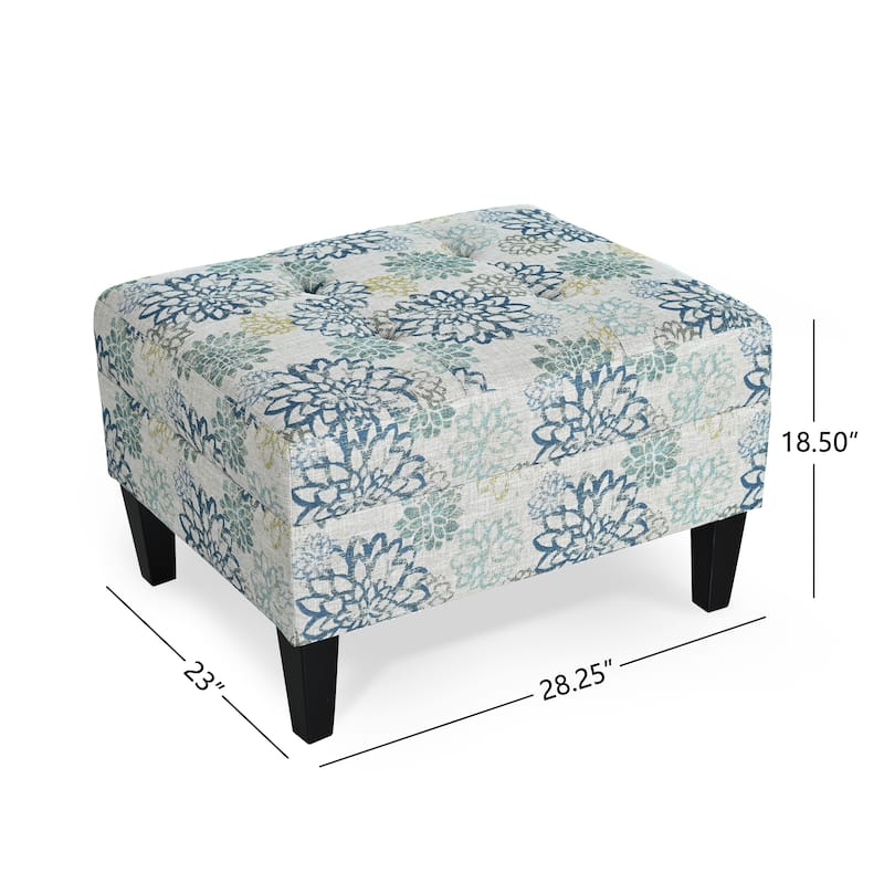 Roomfitters Tufted Upholstered Rectangular Ottoman Bench, Tropical Print Accent Footrest Table, Multicolor