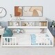 preview thumbnail 1 of 16, Full Size Pine Wood Floor Bed with Bedside Bookcase, Shelves and Guardrails for Bedroom Full - White