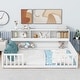 preview thumbnail 1 of 16, Full Size Pine Wood Floor Bed with Bookcase and Guardrails Full - White