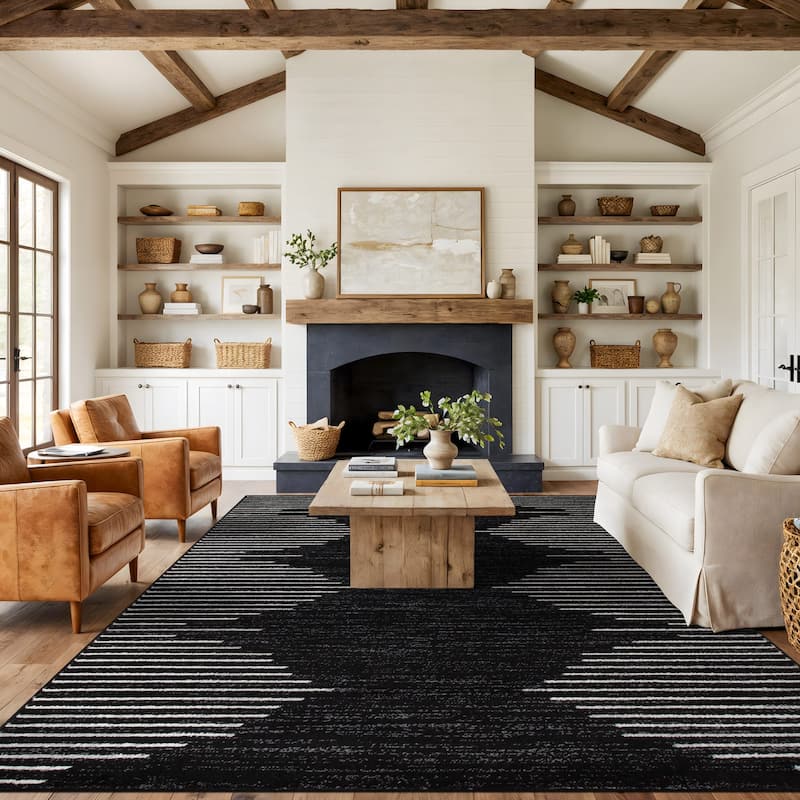 Bohemian Stripe Area Rug - 12' x 15' - Black