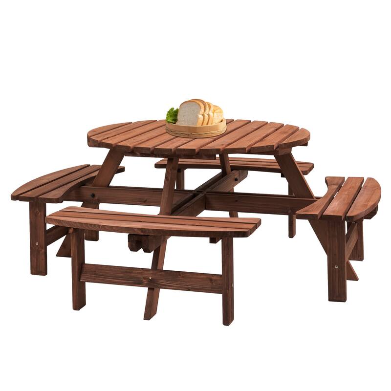 8 Person Wooden Picnic Table - Outdoor Camping Dining Table with Seat, Garden DIY with 4 Built-in Benches, 2220 lb Capacity