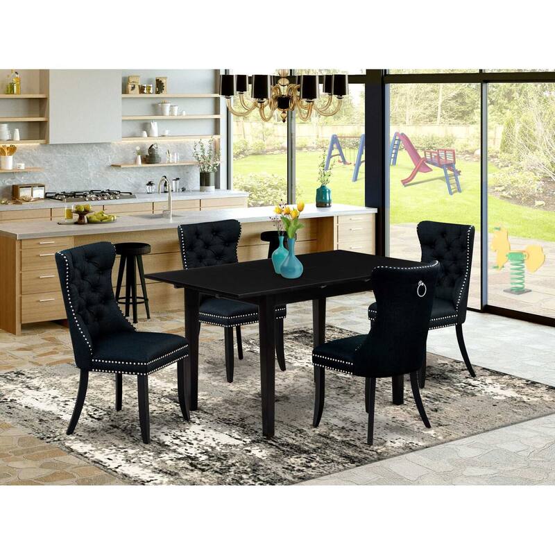 5-Piece Black Finish Solid Wood Top - Rectangular Dining Room Set - Seats 4