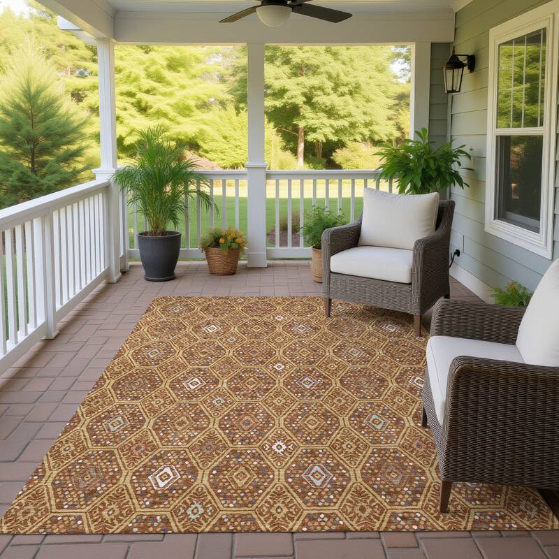 Machine Washable Indoor/ Outdoor Modern Hexi Chantille Rug - Gold - 2'6" x 3'10"