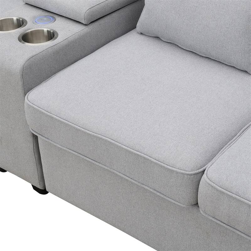 Modern Linen Fabric Sofa with 2 USB Ports Wired or Wirelessly Charged