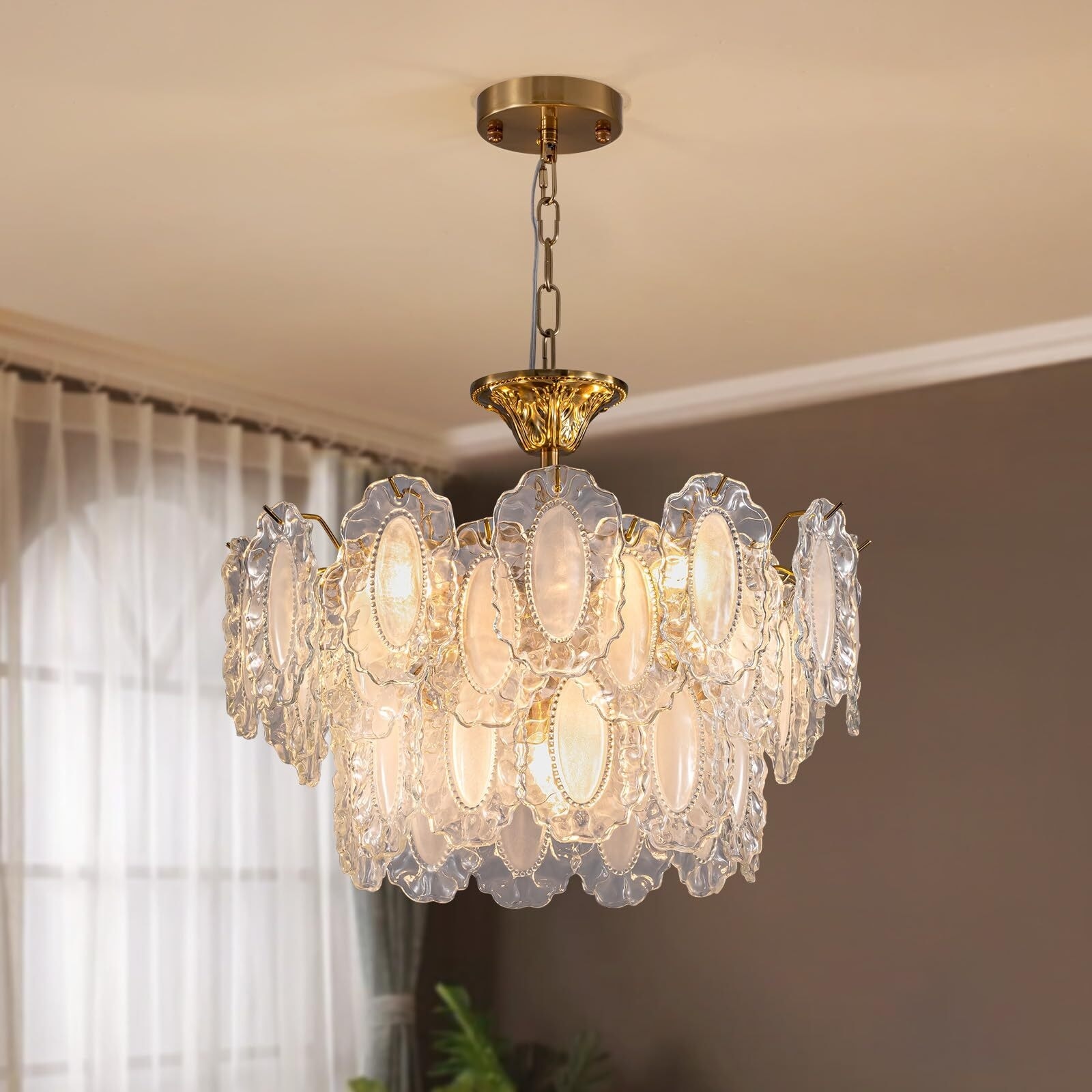 20 in 6-Light Golden French-style Glass Chandelier Height Adjustable - 20 inch-6 Lights