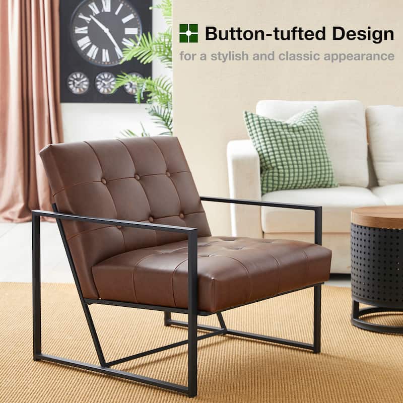 Glitzhome 29.50"W Mid-Century PU Leather Tufted Accent Chair - 29.5"W x 30.5"H x 29.25"D