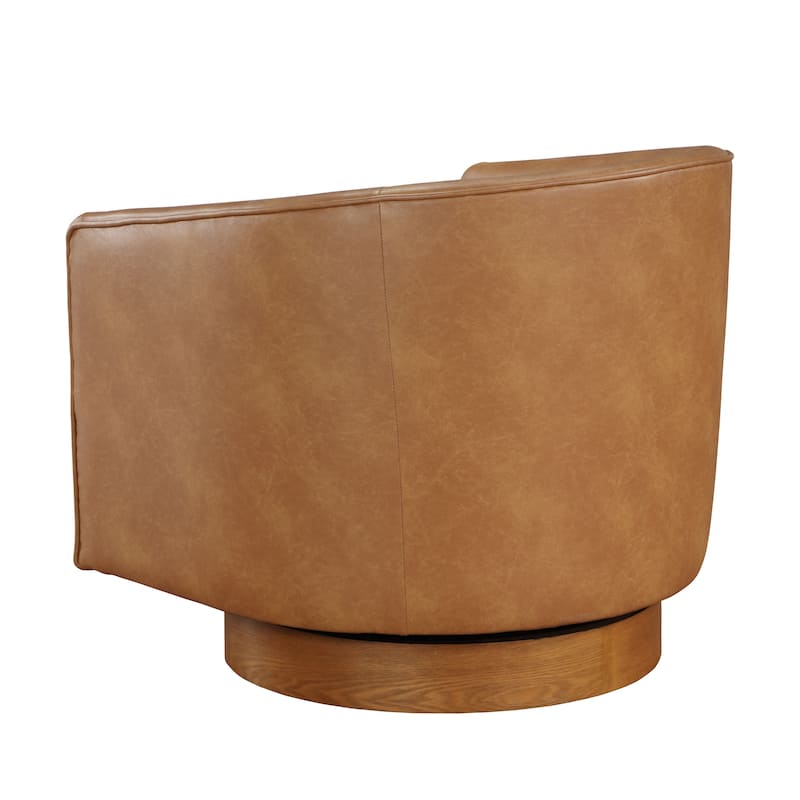 Ingram Faux Leather Wood Base Barrel Swivel Chair by Greyson Living