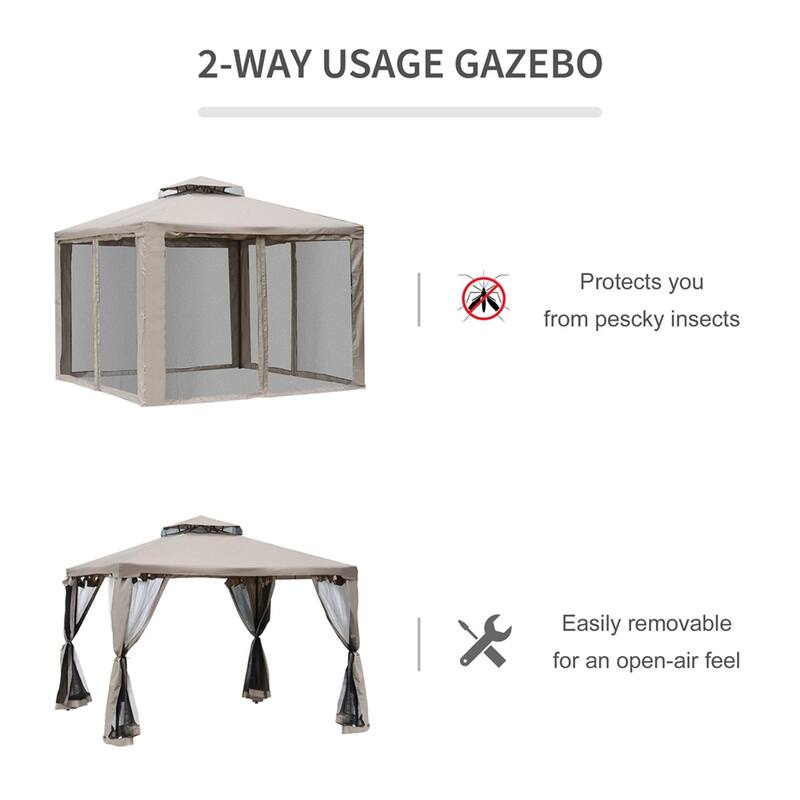 Outsunny 9.6'x9.6' Patio Gazebo,Outdoor Canopy Shelter w/2-Tier Roof
