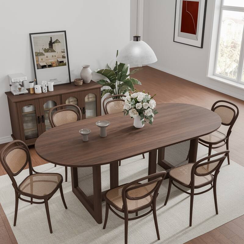 Wooakway Solid Wood 67'' Oval Dining Table for 6-8 People Nordic style