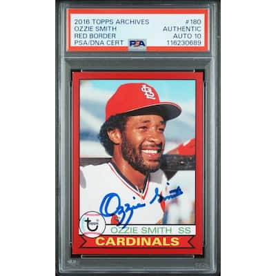 Ozzie Smith 2016 Topps Archives Red Border Signed Baseball Card #180 Auto Graded PSA 10 48/50 Cert # 116230689 - 8' x 11'
