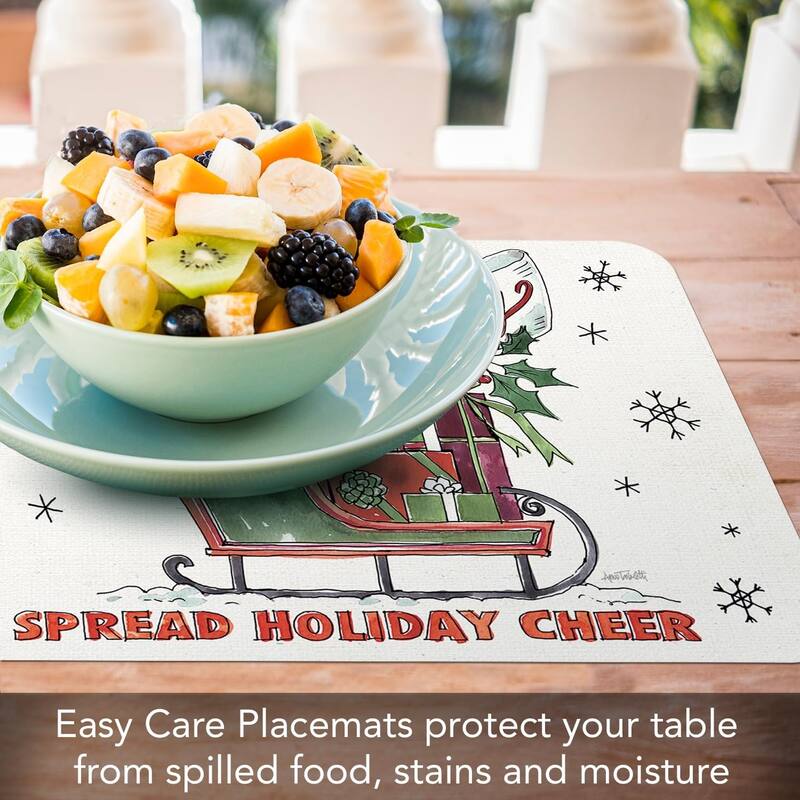 Holiday Delivery 4 Pack Reversible Easy Care Flexible Plastic Placemats Made in The USA BPA Free Easily Wipes Clean