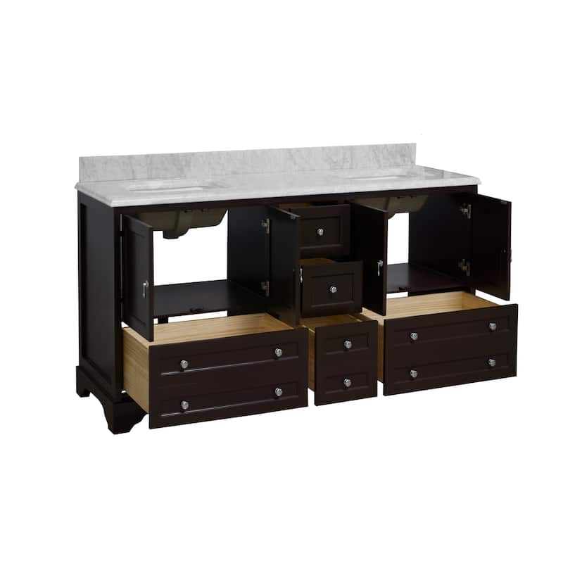 KitchenBathCollection Madison 72" Double Bathroom Vanity with Carrara Marble Top