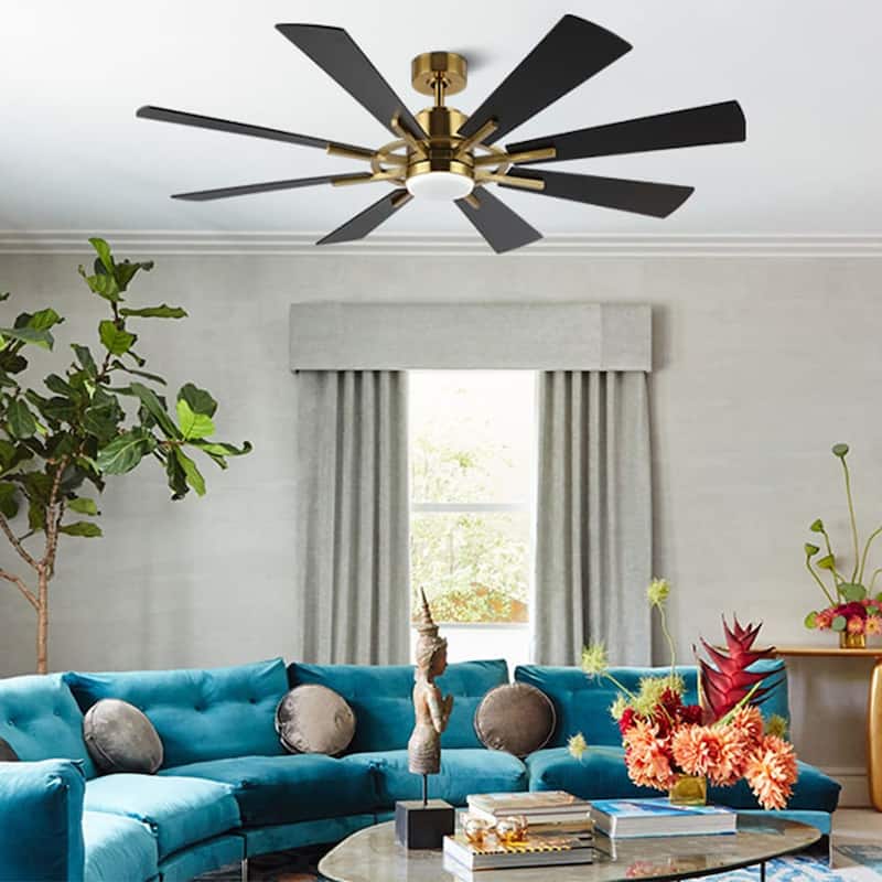 72"/80" DC Motor Indoor Ceiling Fan with Lights and Remote - 80" - Black and Gold