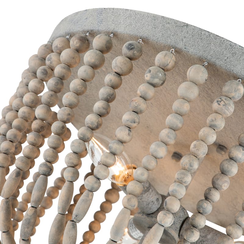 3-Light Vintage Grey Flush Mount with Weathered Gray Wash Wood Beads