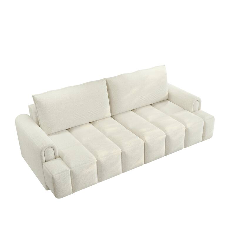90.2" Sleeper Sofa with Pull-Out Bed, 3-in-1 Convertible Sofa Bed, Large Teddy Loveseat with Adjustable Backrest & Storage Seats