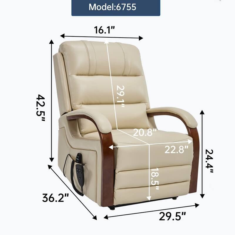 Dual Motor Power Lift Recliner with Heat Massage and Solid Wood Armrests