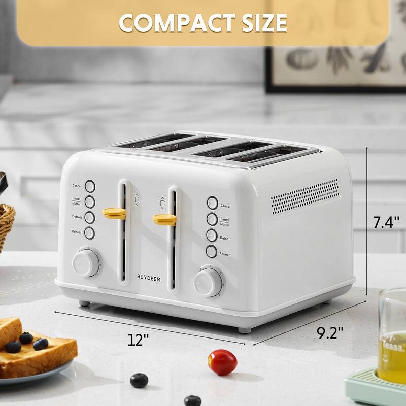 BUYDEEM 4-Slice Stainless Steel Toaster with Extra Wide Slots,7-Shade Settings