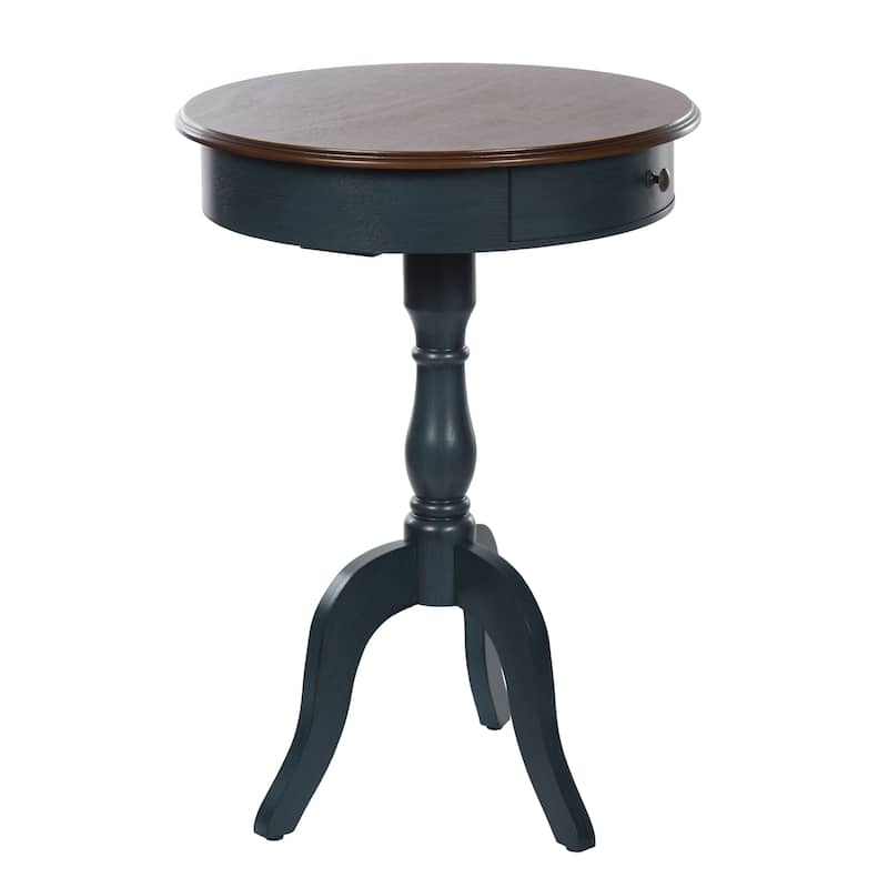 StyleCraft Savannah Round Pedestal Side Table - Midnight Blue & Brown