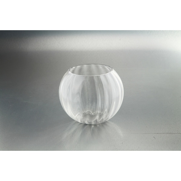 8" Clear Glass Bubble Groove Accented Bowl Floating Tealight Candle Holder - N/A