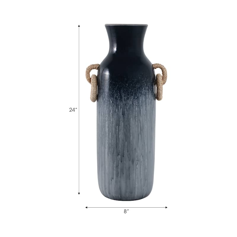Pottery Jute Decorative Vase Rustic Wrapped Handles Clay Design