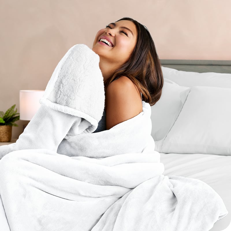 Bare Home Sherpa Fleece Blanket - Reversible Plush Bed Blanket