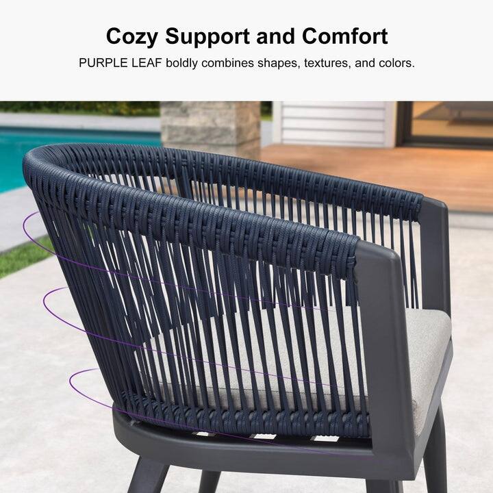 PURPLE LEAF Outdoor Dining Table Set All-Weather Aluminum with Wood Grain Table and Rope Woven Chairs