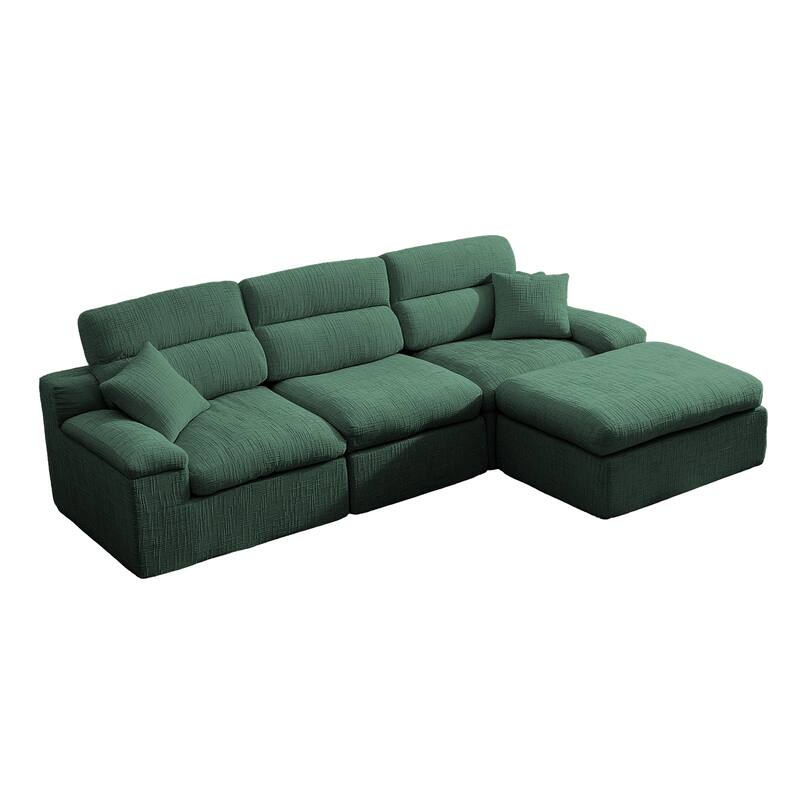 111" L-Shaped Slub Chenille Sofa with High Backrest, No Assembly Required