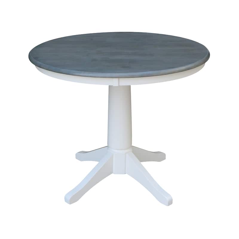 International Concepts Solid Wood 36" Round Pedestal Dining Table - Dining Height - White/Heather Gray