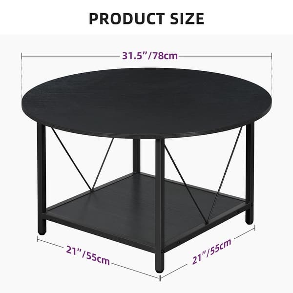 dimension image slide 6 of 8, Moasis Industrial 2-Tier Round Coffee Table with Shelf