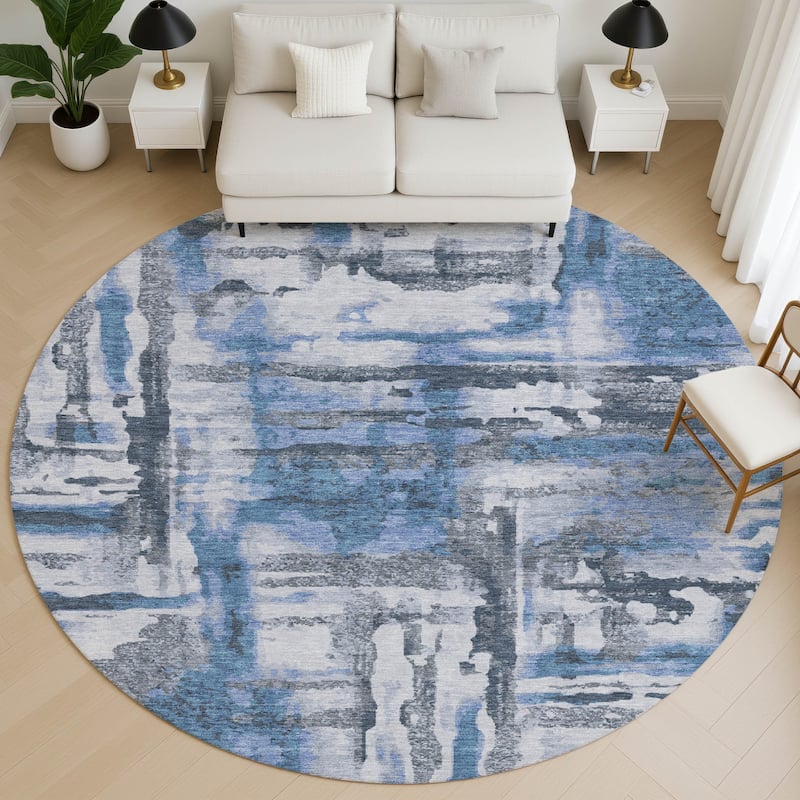 Premium Washable Super Soft Modern Glam Mayfield Rug - Blue - 8' x 8'
