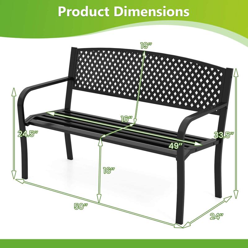 Costway 50 Inches Garden Bench Outdoor Bench with Patterned Backrest