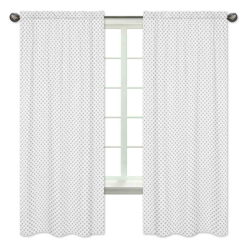 Sweet Jojo Designs Grey and White Polka Dot Watercolor Floral Collection 84-inch Window Treatment Curtain Panel Pair