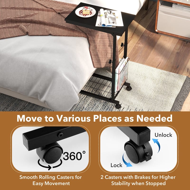 Gymax Set of 2 C-shaped Sofa Side Table Height Adjustable Compact End