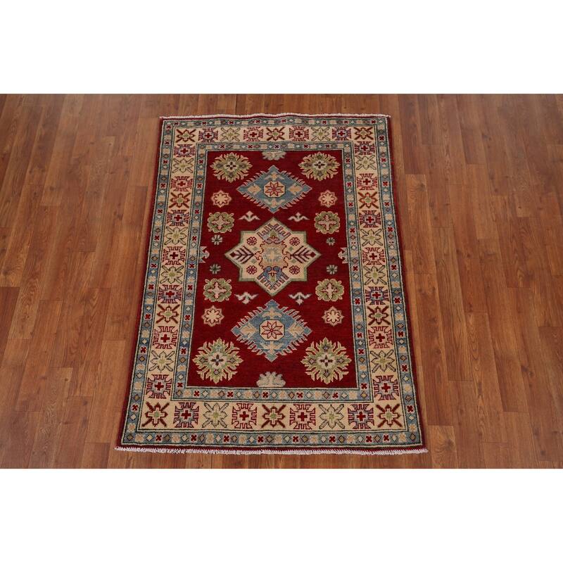 Red Kazak Foyer Rug Hand-Knotted Wool Carpet - 3'3" x 4'6"