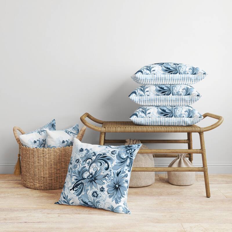 Wild Flora Fusion Faux Suede Reversible Throw Pillow Blue