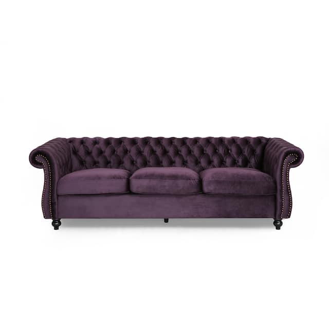 Somerville Chesterfield Tufted Velvet Sofa by Christopher Knight Home - Blackberry/Dark Brown