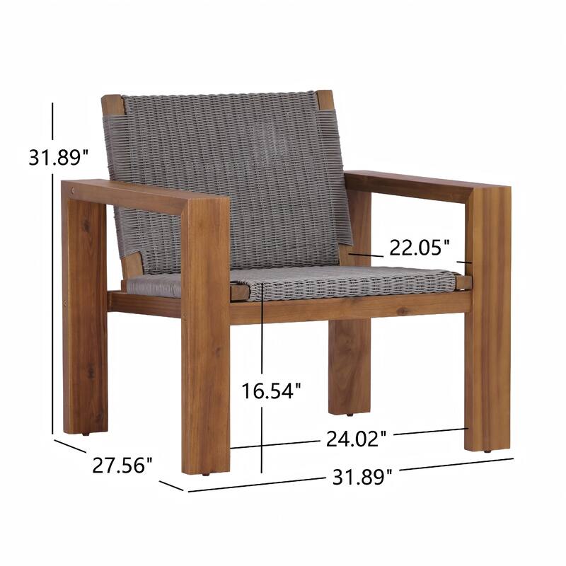 Christopher Knight Home - Set of 2 Outdoor Acacia Wood Club Chair with Wicker Backrests - Set of 2