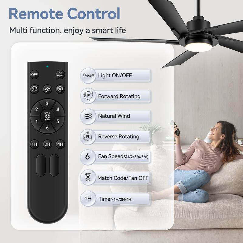 60" Modern Black ABS 5-Blade Propeller Ceiling Fan with Light and Remote