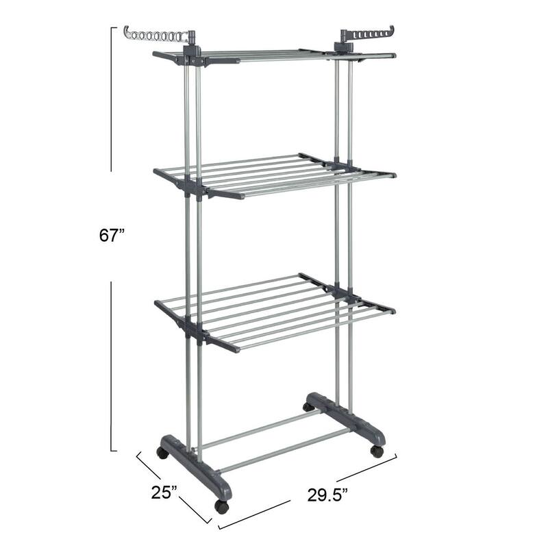 Household Essentials 4 Tier Laundry Drying Rack with Two Side Wings - 29.5"L x 25.2"W x 66.9"H