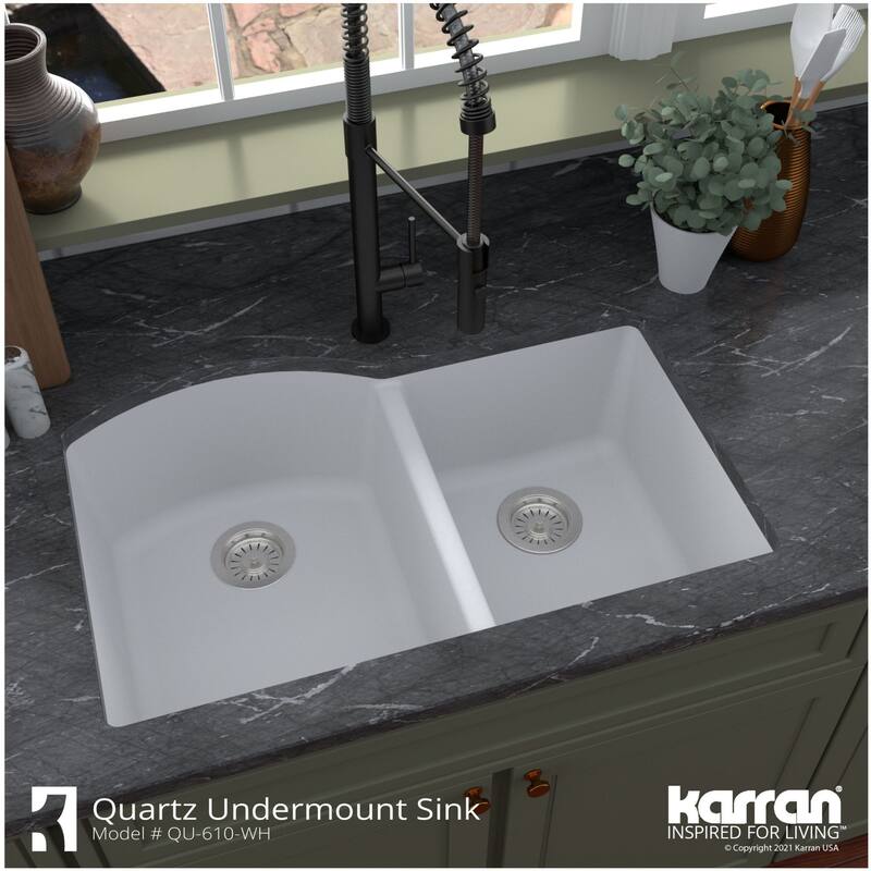 Karran USA QU-610-PK1 Quartz QU 32" Undermount Double Basin Quartz